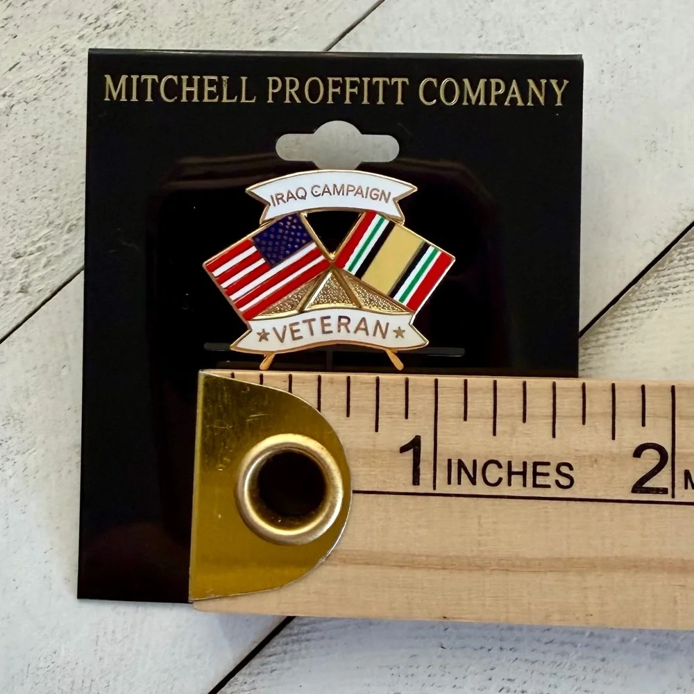 NIP Iraq Campaign Veteran Crossed Flags Lapel Pin 1” Mitchell Proffitt Company